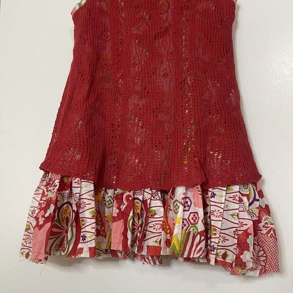 FREE PEOPLE red knit floral pleated tunic short dress size Small - Picture 5 of 6